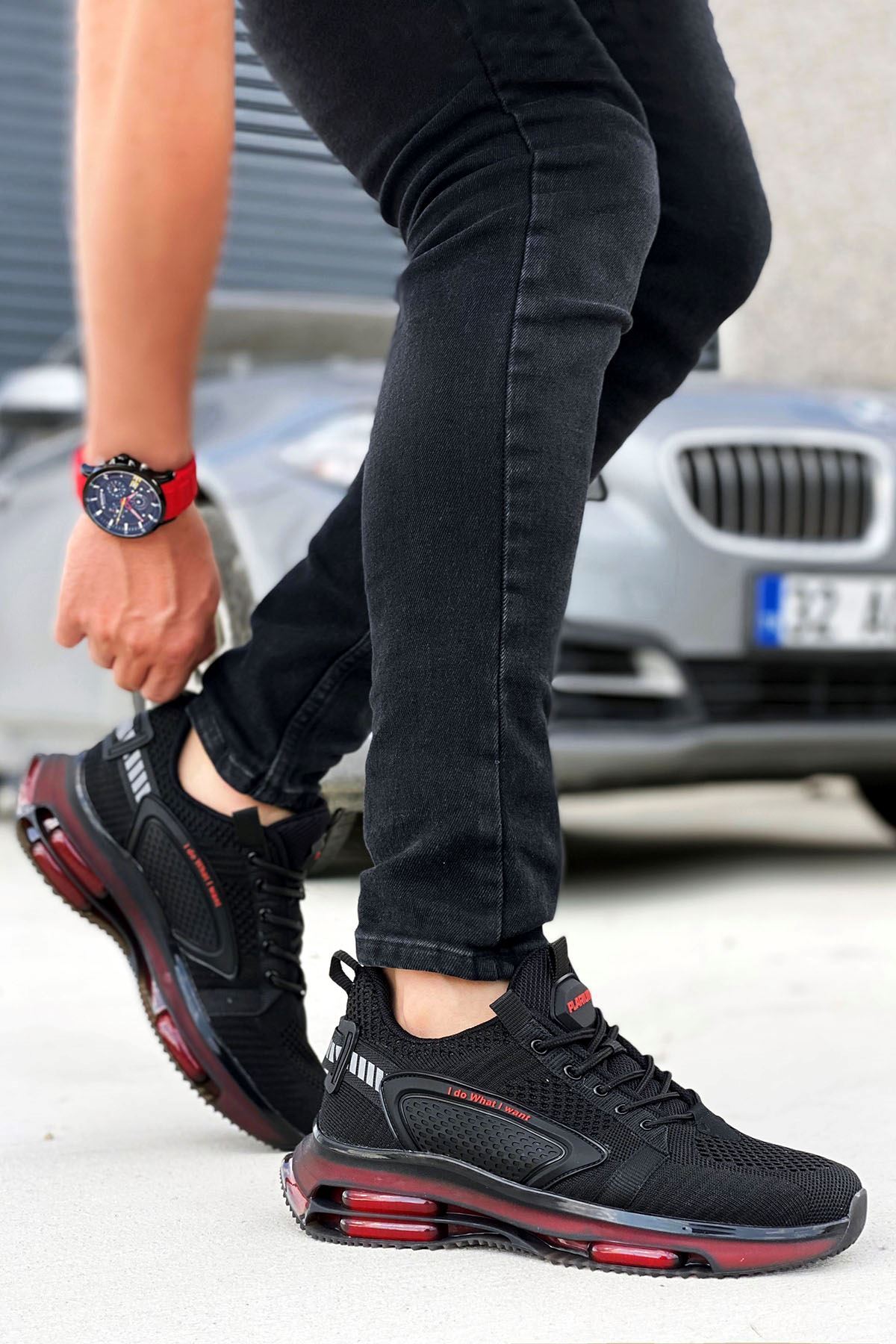 Boy Uzatan Siyah Kırmızı Triko Spor Ayakkabı MYY441