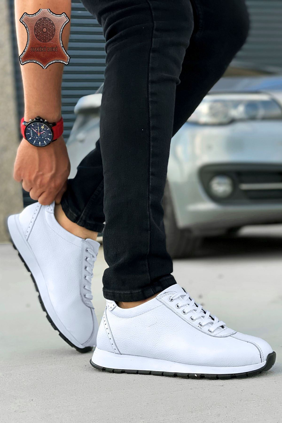Boy Uzatan Gizli Topuklu Beyaz Hakiki Deri Erkek Spor Ayakkabı MYY460