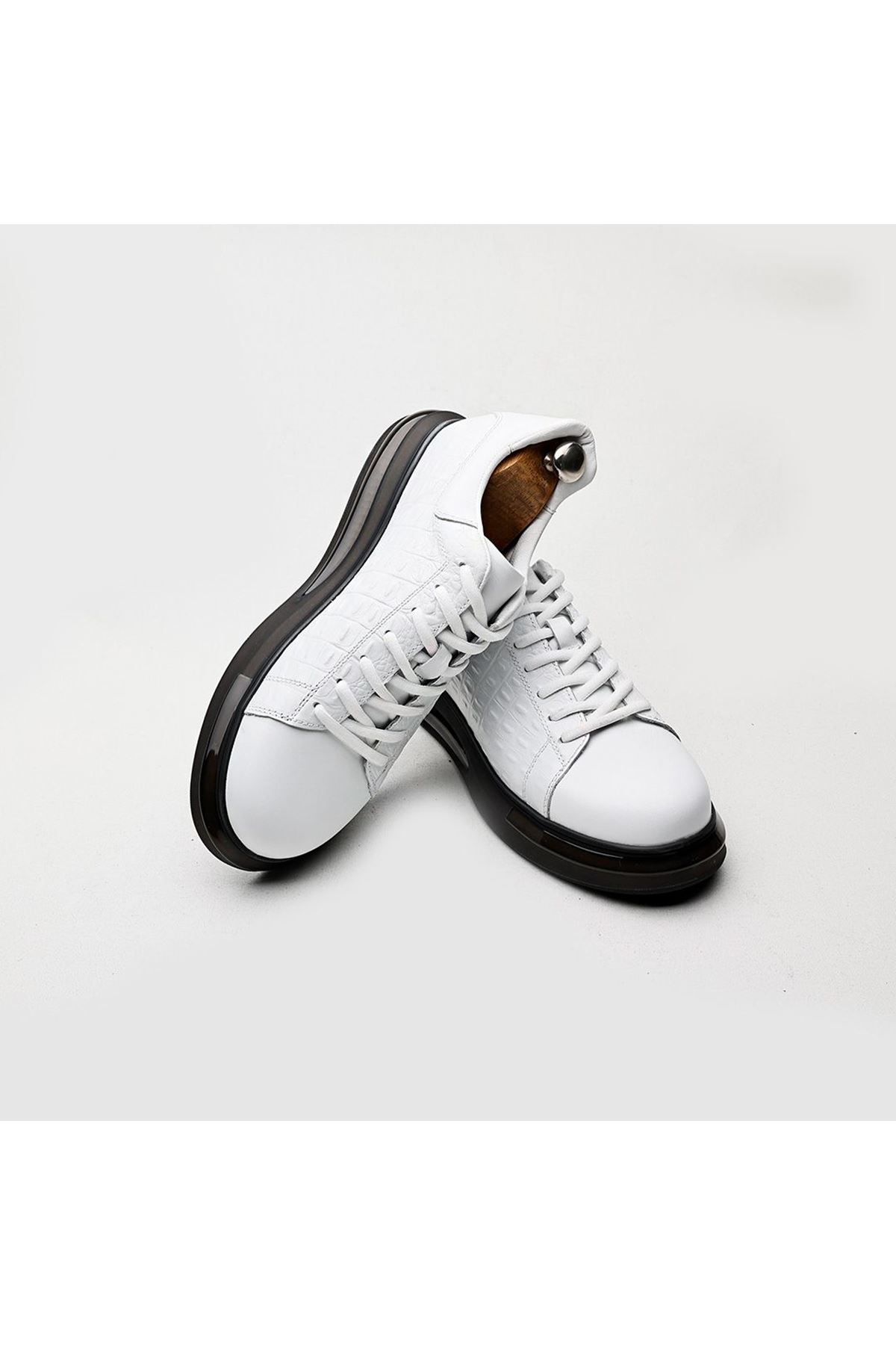 Boy Uzatan Gizli Topuklu Hakiki Deri Beyaz Kroko Amiri Spor Ayakkabı MYY2034