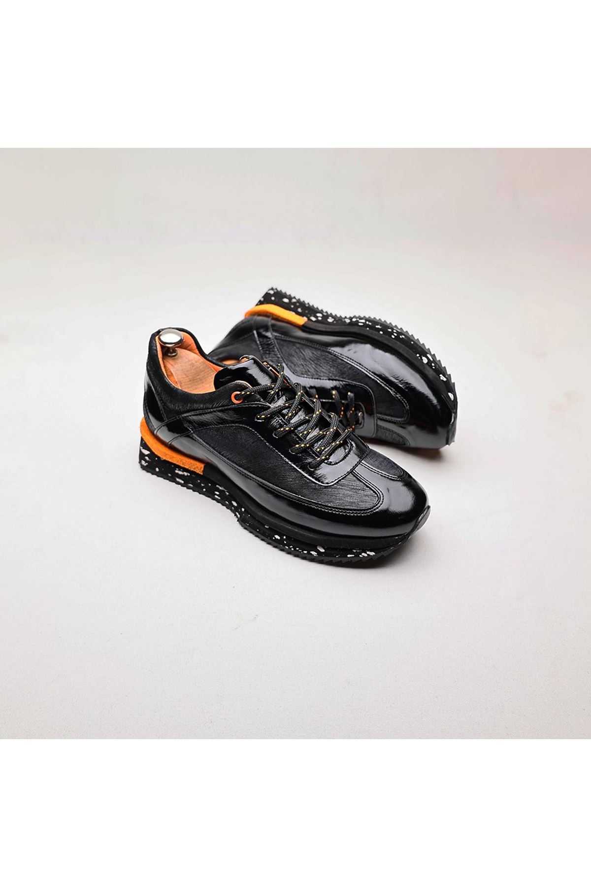 Boy Uzatan Gizli Topuklu Hakiki Deri Patent Siyah Spor Ayakkabı MYY2061