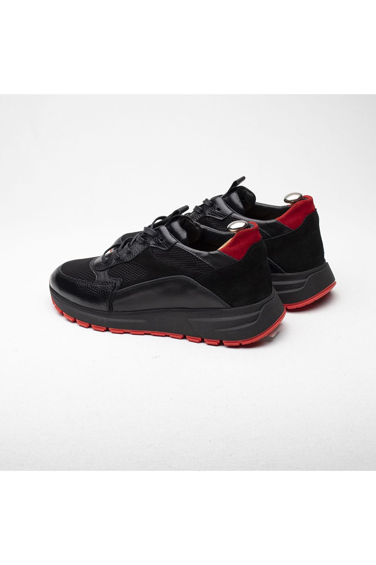 Boy Uzatan Gizli Topuklu Hakiki Deri Siyah Kırmızı Shell Spor Ayakkabı MYY2082