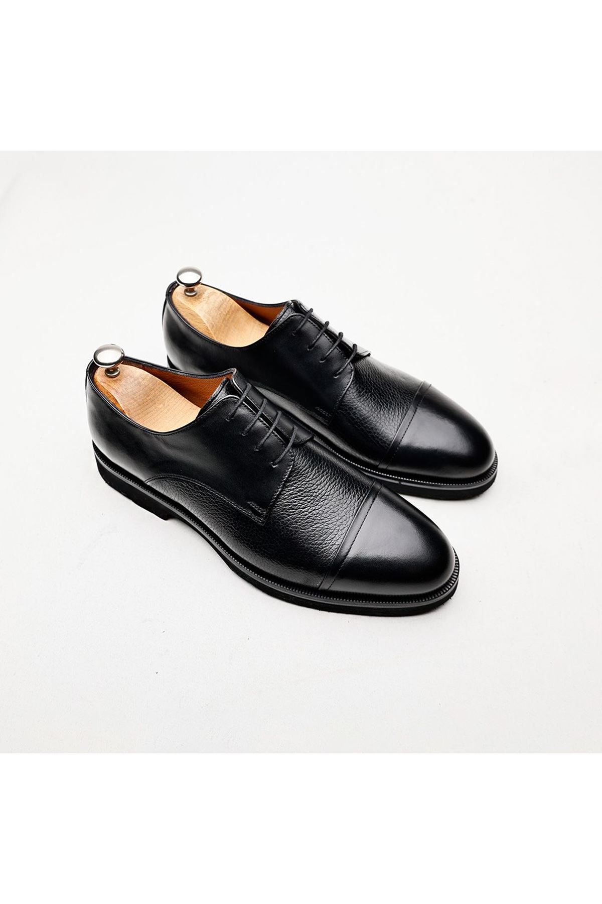 Boy Uzatan Ayakkabı Gizli Topuklu Hakiki Deri Siyah  Floter Erkek Klasik Ayakkabı MYY223