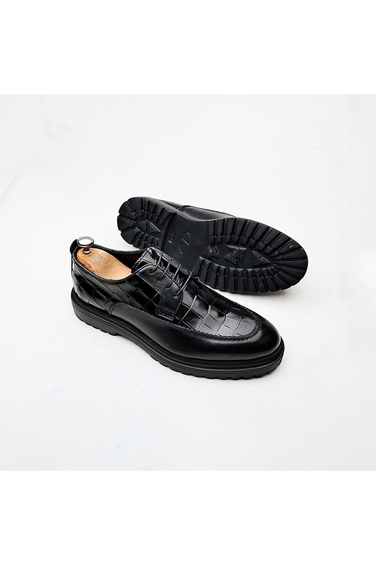Boy Uzatan Ayakkabı Gizli Topuklu Hakiki Deri Siyah  Premio  Erkek Klasik Ayakkabı MYY224