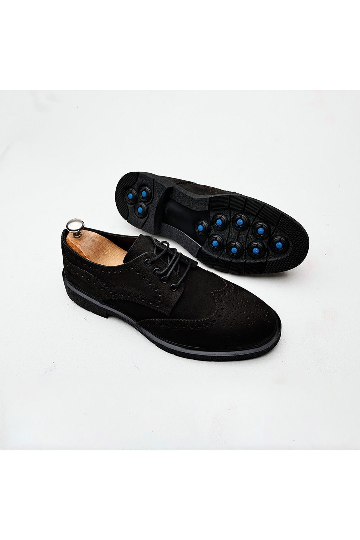 Boy Uzatan Ayakkabı Gizli Topuklu Hakiki Deri Siyah Nubuk Grassi  Erkek Klasik Ayakkabı MYY225