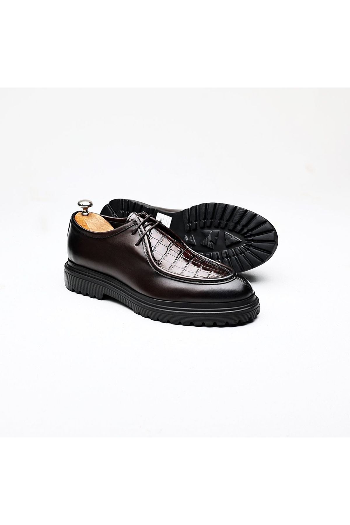 Boy Uzatan Ayakkabı Gizli Topuklu Hakiki Deri Kahve Godiva Erkek Klasik Ayakkabı MYY230