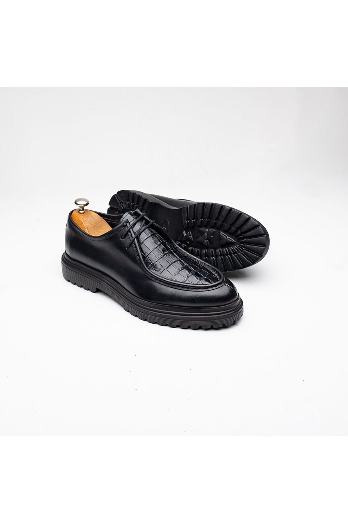 Boy Uzatan Ayakkabı Gizli Topuklu Hakiki Deri Siyah Godiva Erkek Klasik Ayakkabı MYY231