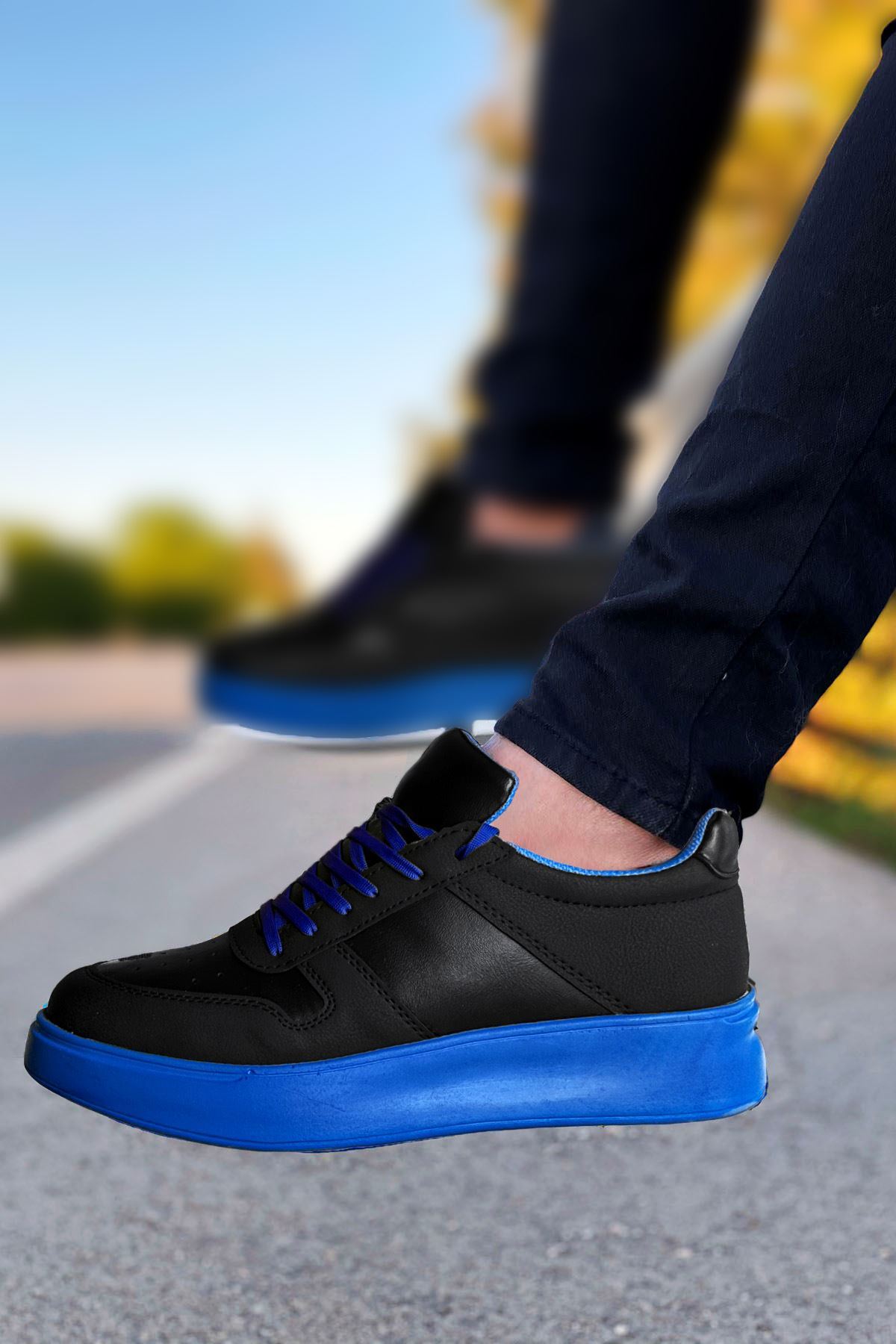 Boy Uzatan Ayakkabı Gizli Topuklu Siyah Mavi Erkek Spor Ayakkabı MYY436