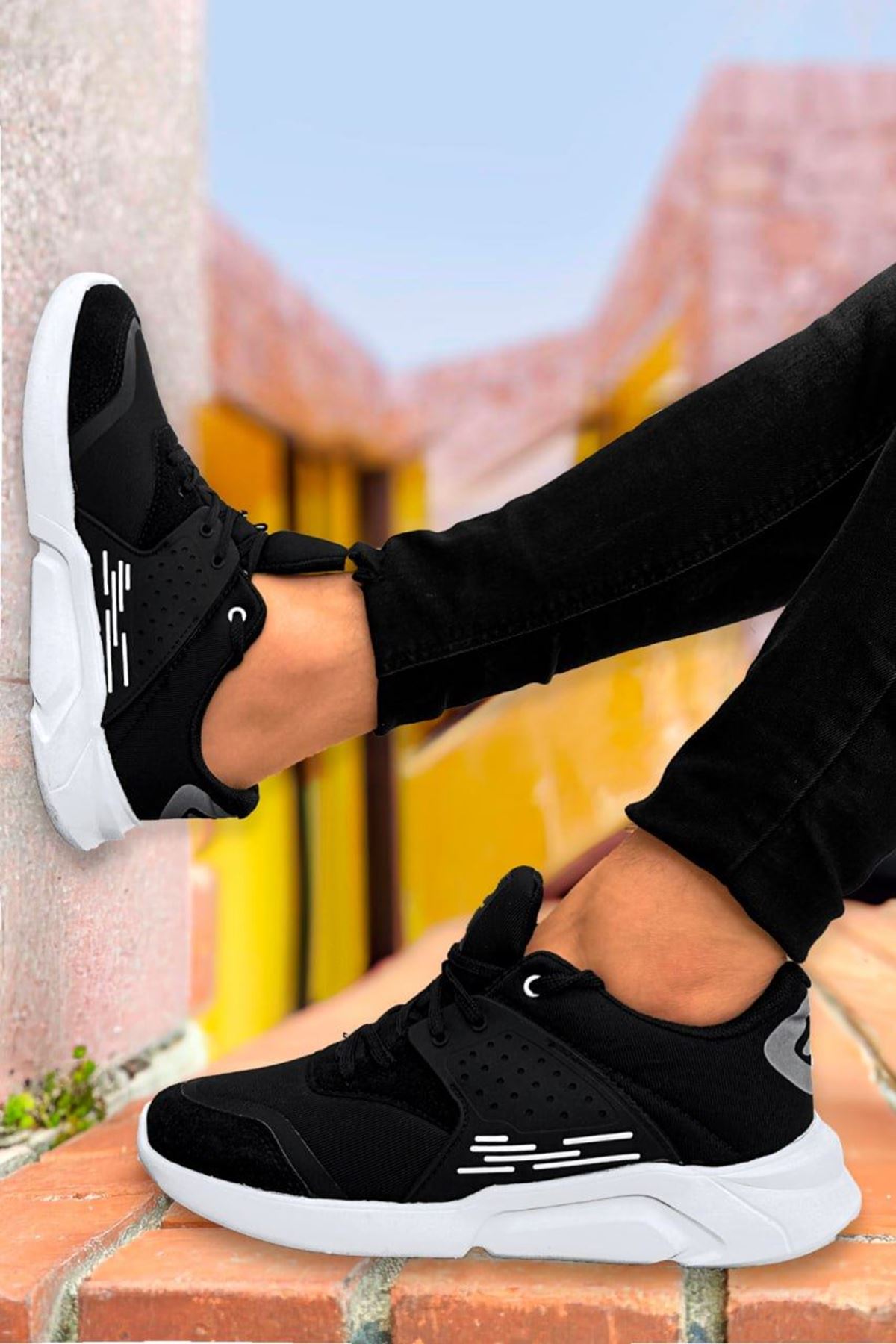 Boy Uzatan Ayakkabı Gizli Topuklu Siyah Beyaz Vultrun Yazlık Erkek Spor Ayakkabı MYY484
