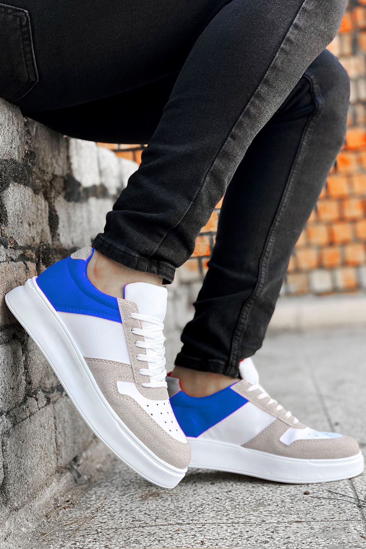 Boy Uzatan Ayakkabı Gizli Topuklu Beyaz Mavi Spor Ayakkabı MYY518