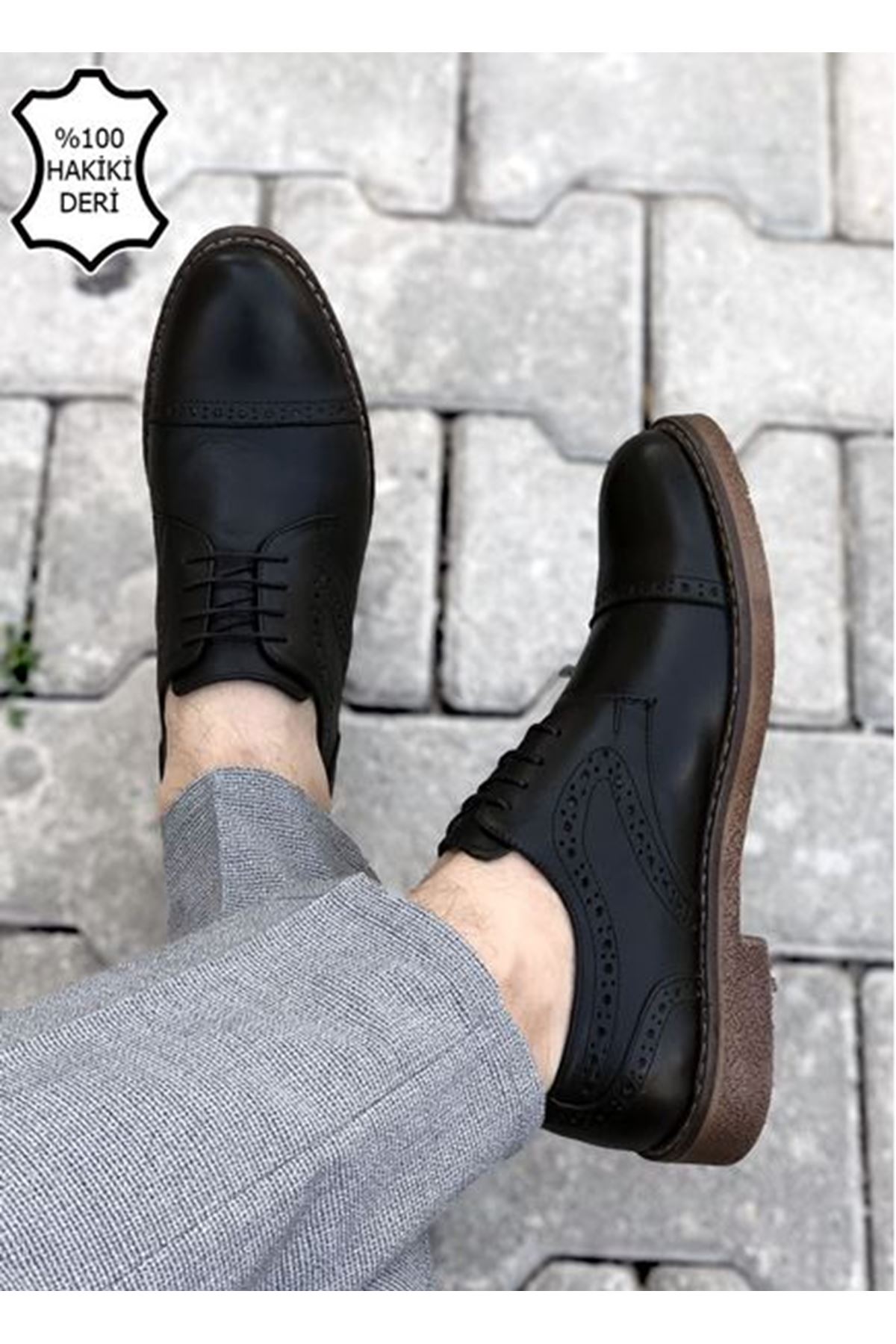 Boy Uzatan Ayakkabı Gizli Topuklu Siyah Hakiki Deri Desenli Erkek Klasik Ayakkabı MYY529